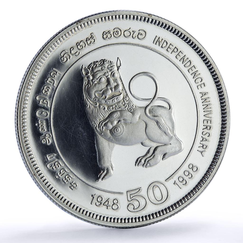 Sri Lanka 1000 rupees Independence 50th Anniversay Lion proof silver coin 1998