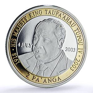 Tonga 2 paanga King Tupou IV 85th Birth Politics Gilt proof silver coin 2003