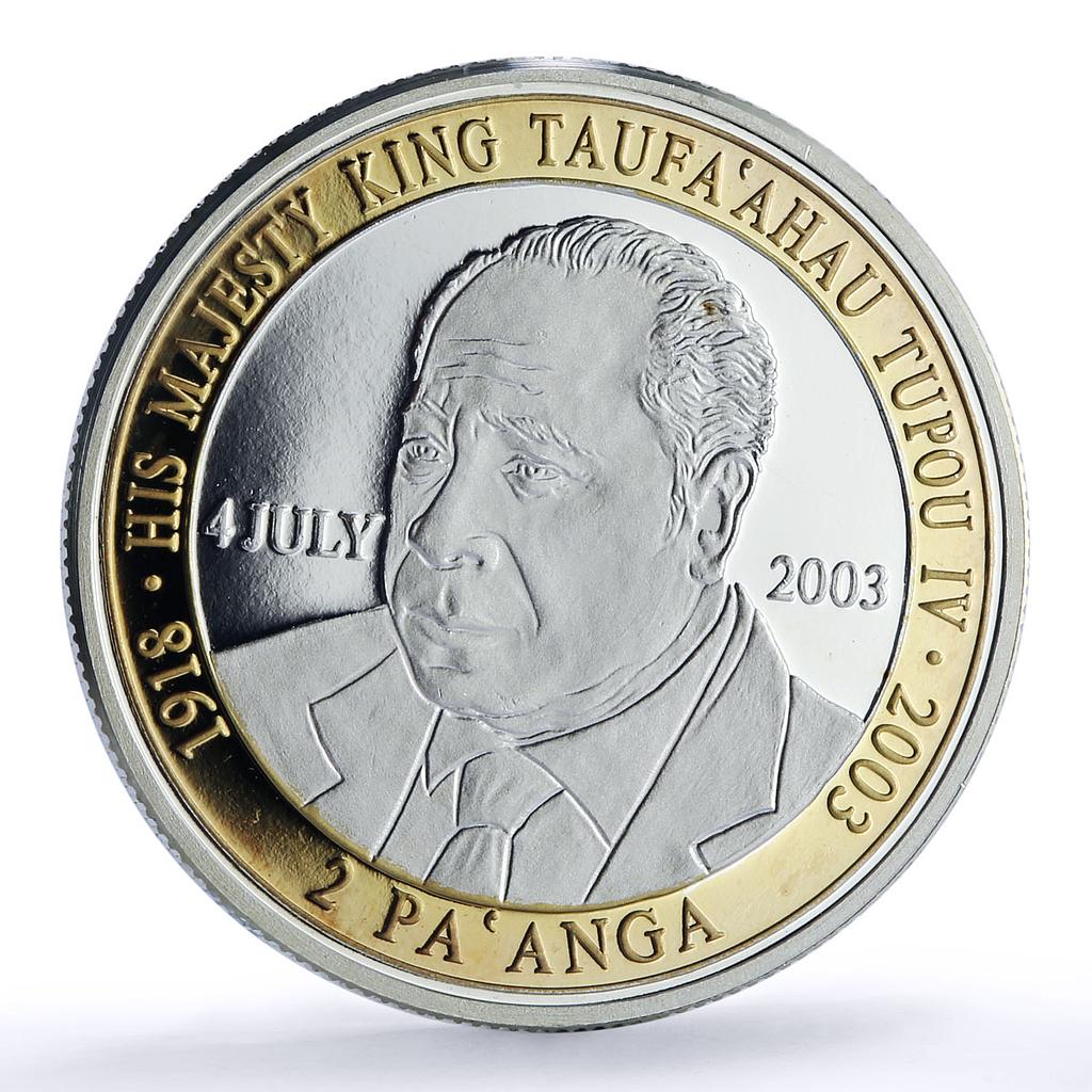Tonga 2 paanga King Tupou IV 85th Birth Politics Gilt proof silver coin 2003