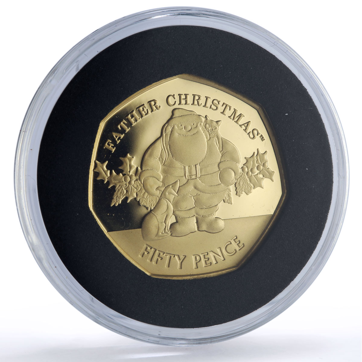 Gibraltar 50 pence Father Christmas Dog Cat Cartoons proof gold coin 2019