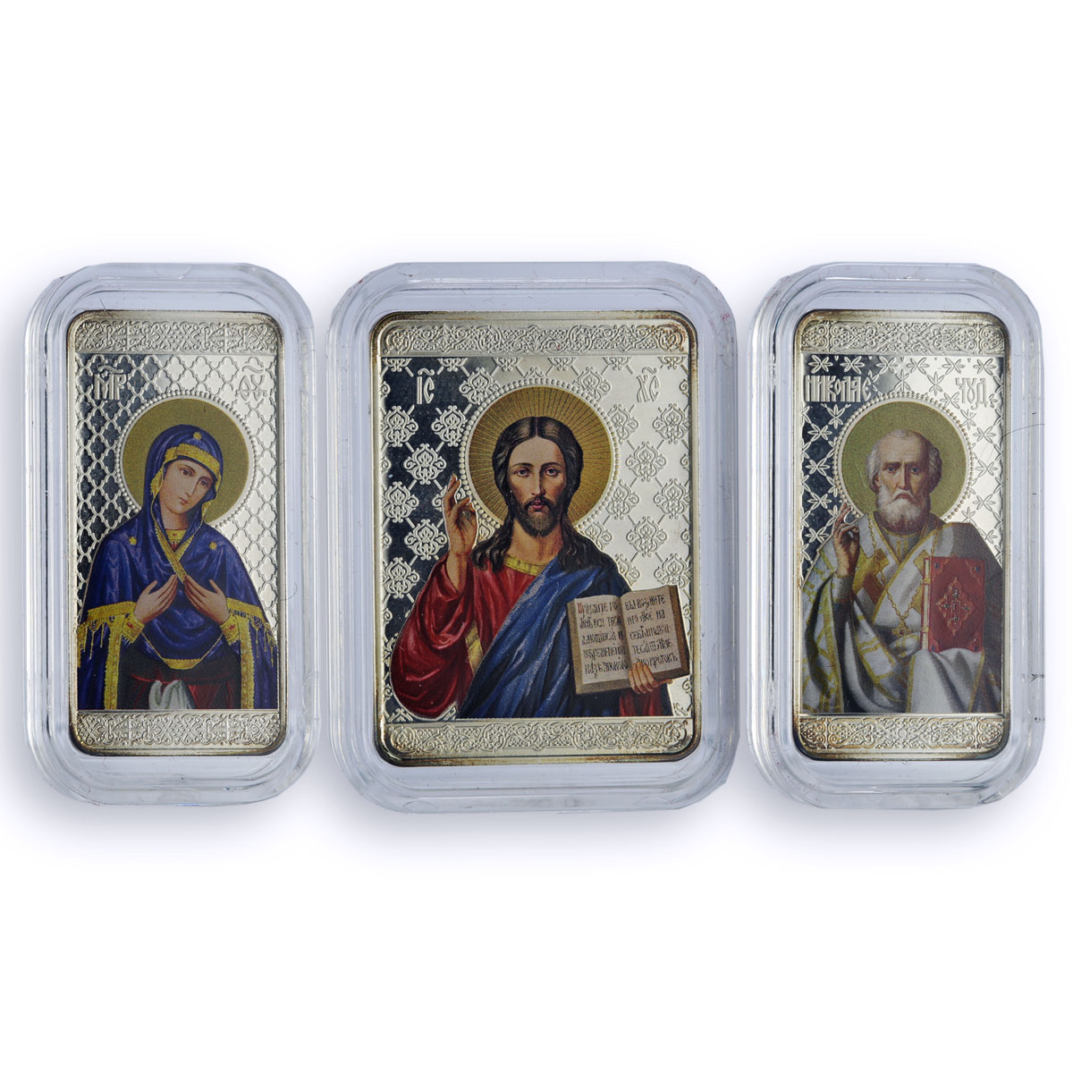 Macedonia 10 denari x 3 Set Jesus Mother God Nicholas Religion silver coins 2017