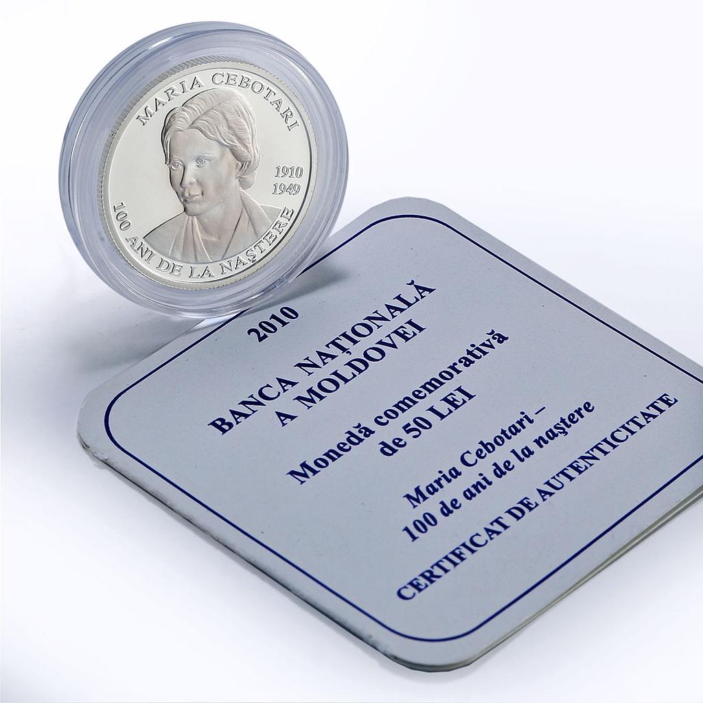 Moldova 50 lei Maria Cebotari Personalities Singer Music proof silver coin 2010