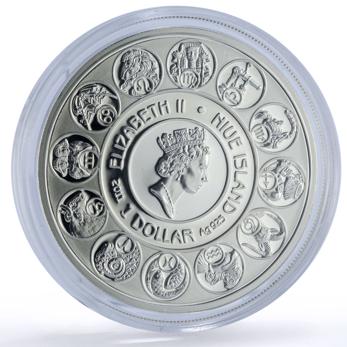 Niue 1 dollar Pisces Zodiac Signs Mucha Art Color proof silver coin 2011