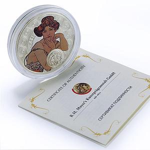 Niue 1 dollar Pisces Zodiac Signs Mucha Art Color proof silver coin 2011
