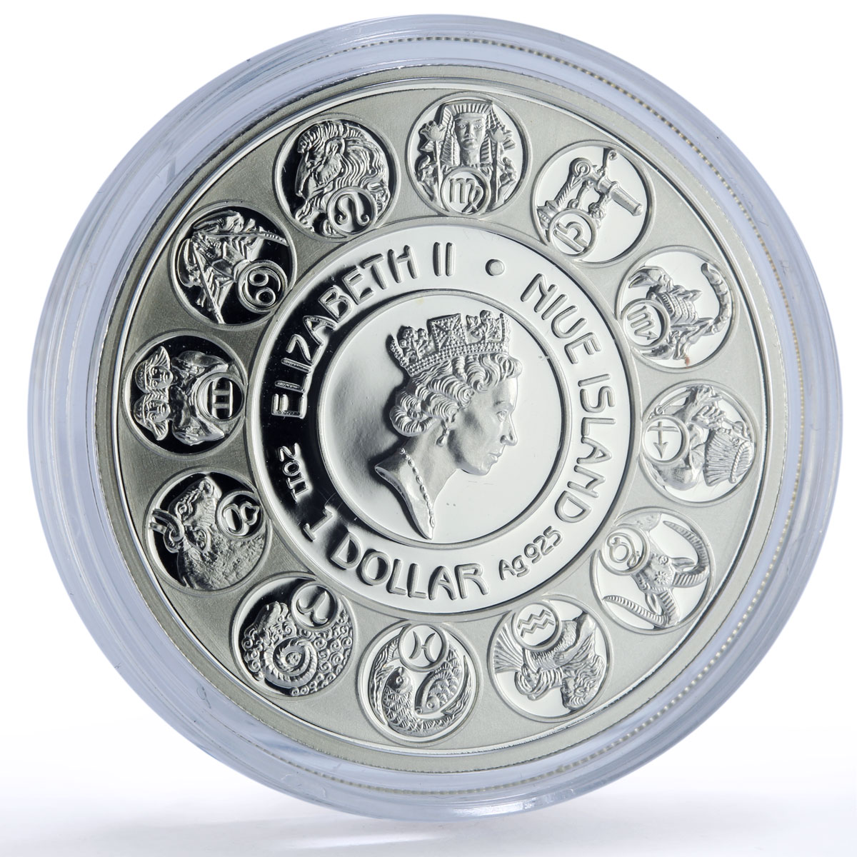 Niue 1 dollar Pisces Zodiac Signs Mucha Art Color proof silver coin 2011