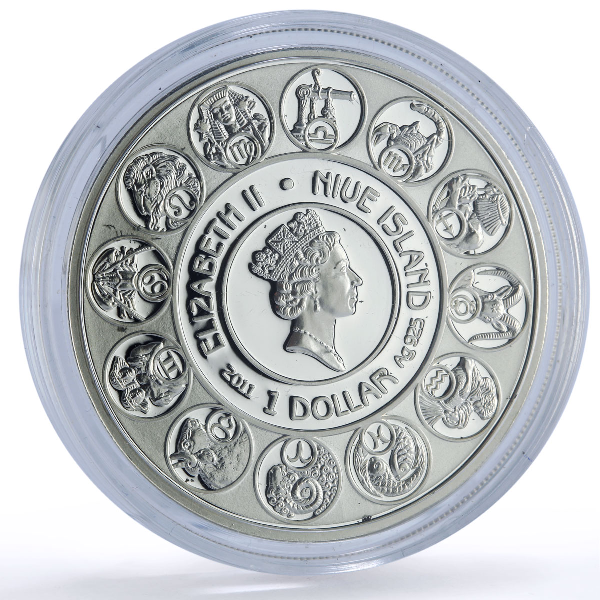 Niue 1 dollar Gemini Zodiac Signs Mucha Art Color proof silver coin 2011