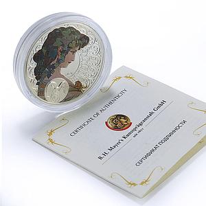 Niue 1 dollar Capricorn Zodiac Signs Mucha Art Color proof silver coin 2010