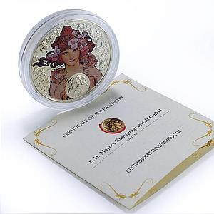 Niue 1 dollar Cancer Zodiac Signs Mucha Art Color proof silver coin 2011