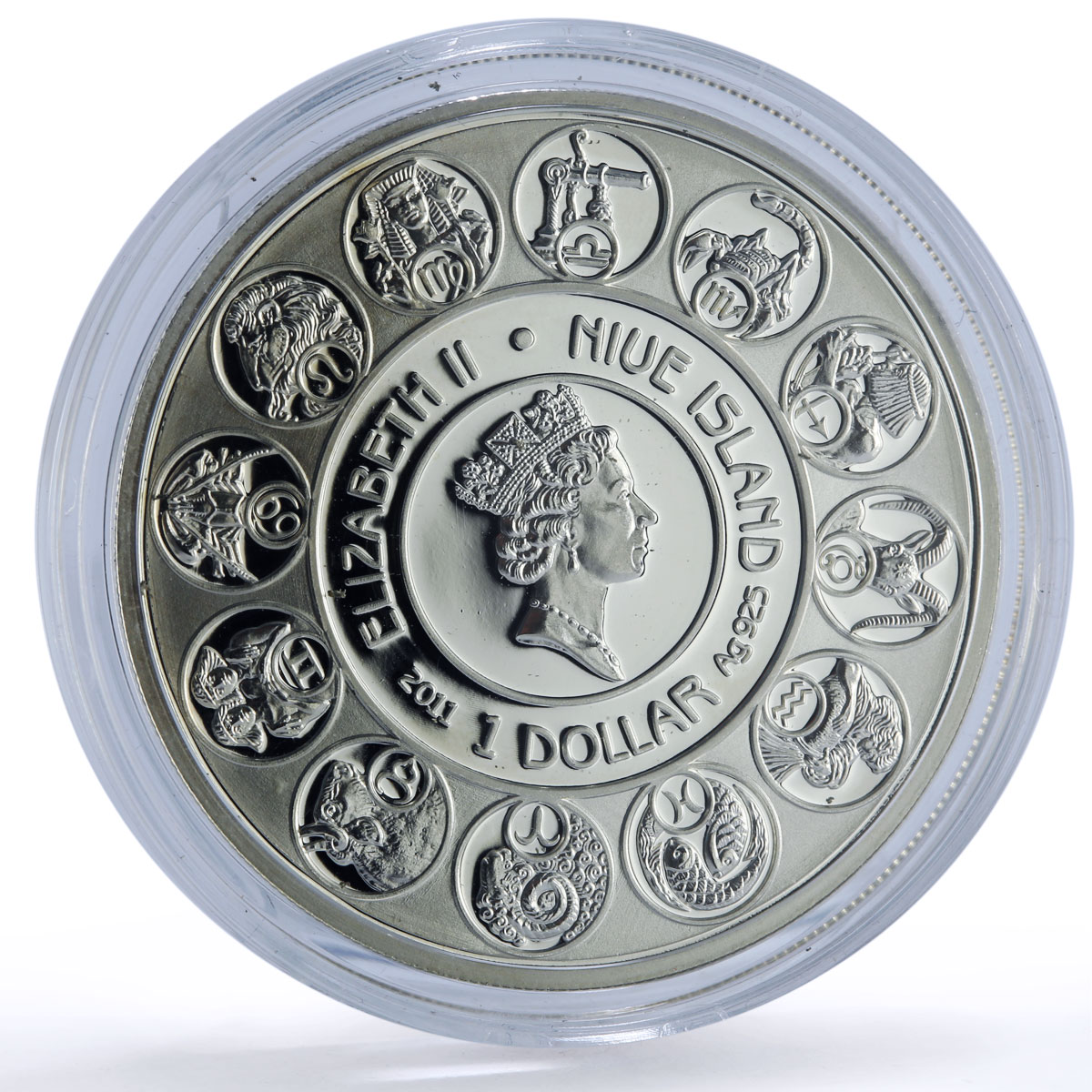 Niue 1 dollar Cancer Zodiac Signs Mucha Art Color proof silver coin 2011