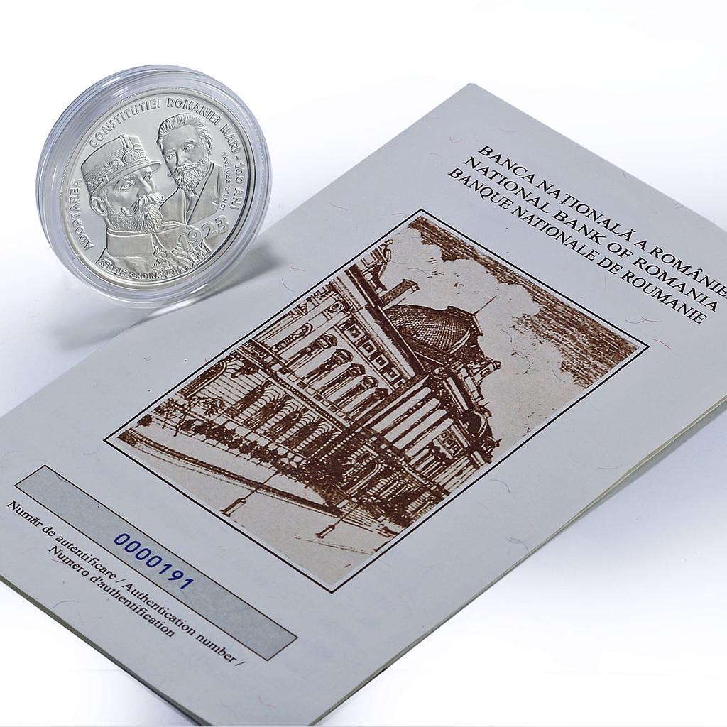 Romania 10 lei Constitution Ferdinand I Bratianu History proof silver coin 2023