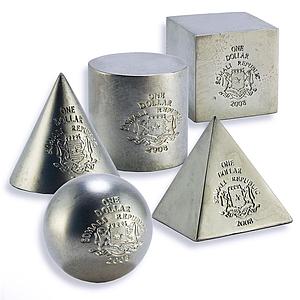 Somalia 1 dollar x 5 Cone Cylinder Cube Sphere Pyramid Figures CuNi coins 2008