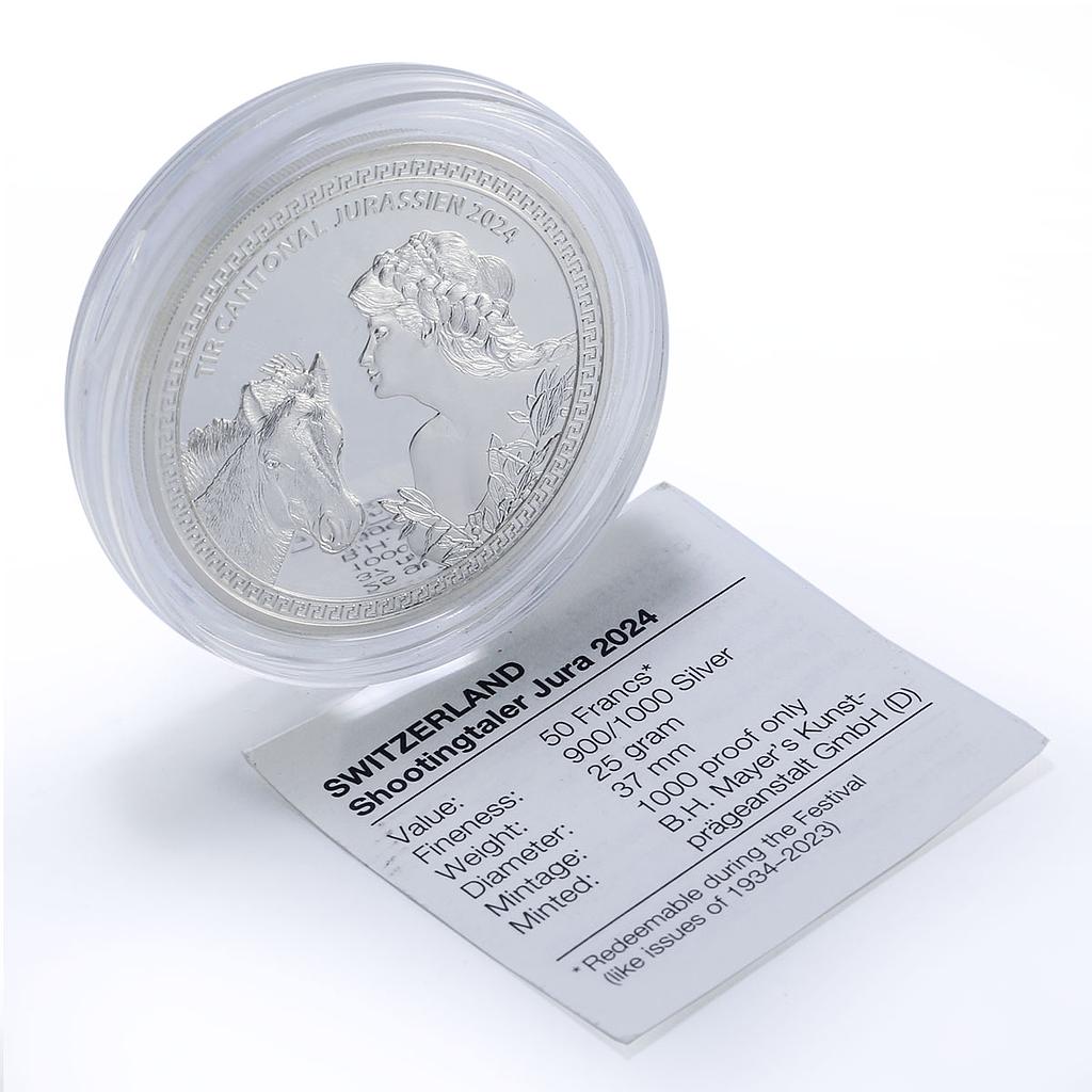 Switzerland 50 francs Jura Shooting Festival Thaler Horse proof silver coin 2024