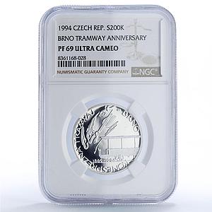 Czech Republic 200 korun Brno Tram Horse Drawn Railways PF69 NGC Ag coin 1994