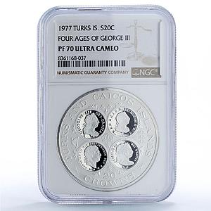 Turks and Caicos Islands 20 crowns King George III PF70 NGC silver coin 1977