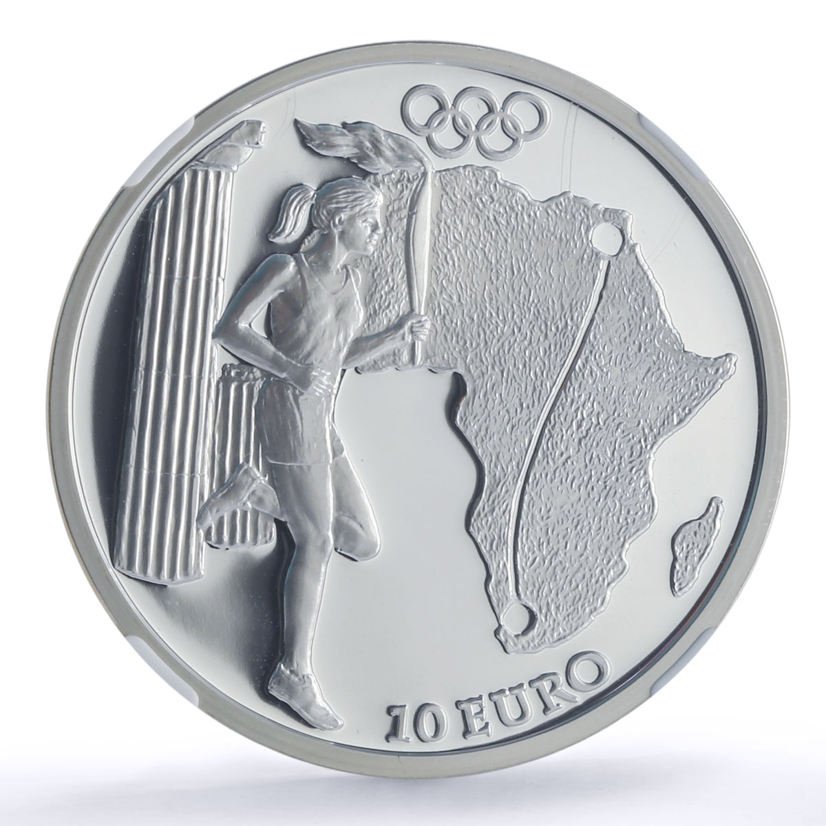 Greece 10 euro Olympics Torch Relay Athens Africa PF70 NCG silver coin 2004