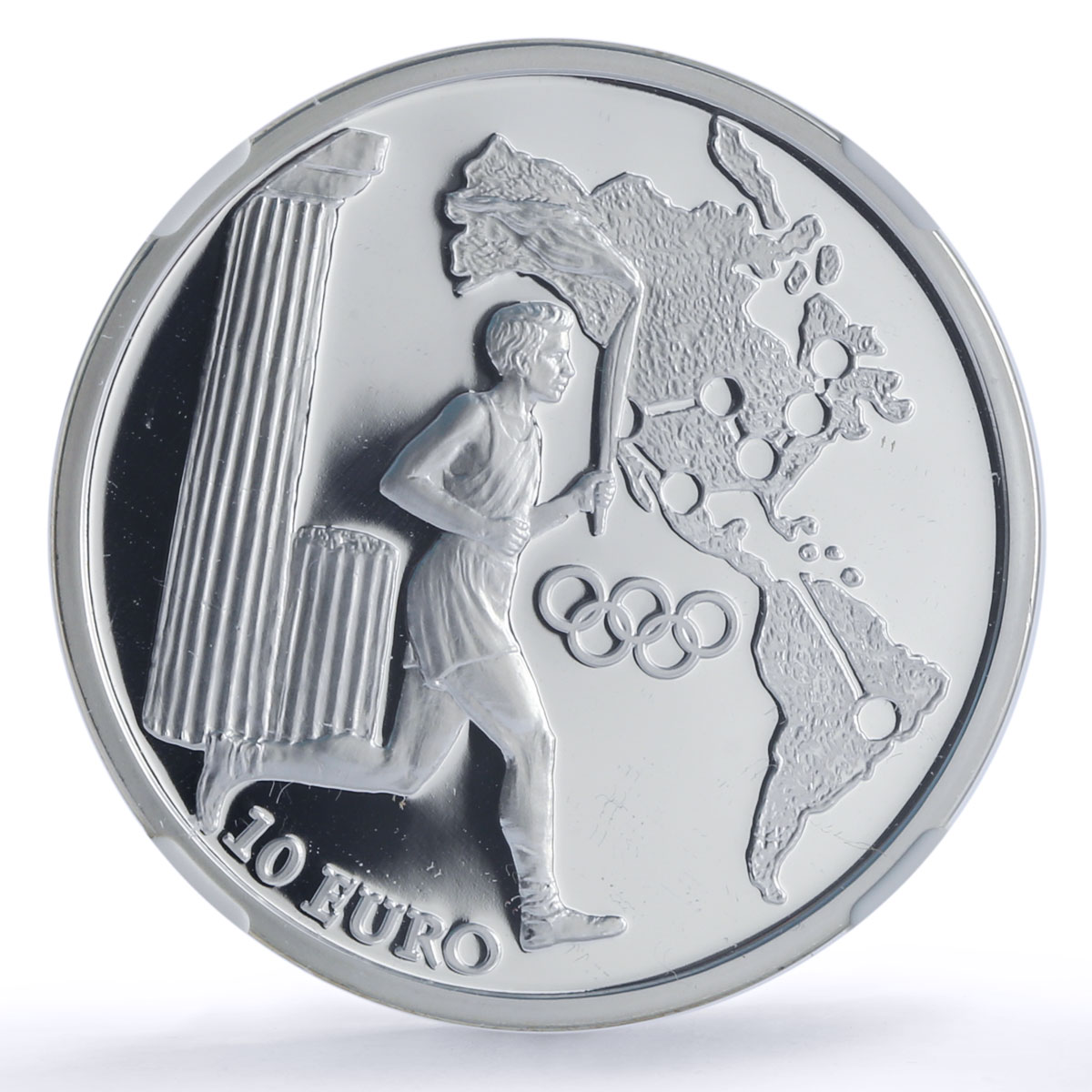Greece 10 euro Olympics Torch Relay Athens Americas PF69 NCG silver coin 2004