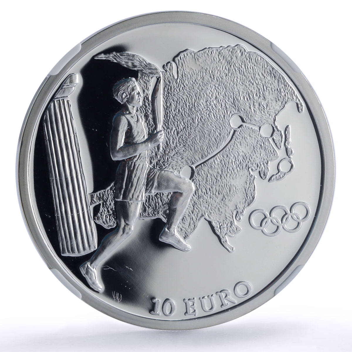 Greece 10 euro Olympics Torch Relay Athens Asia PF69 NCG silver coin 2004