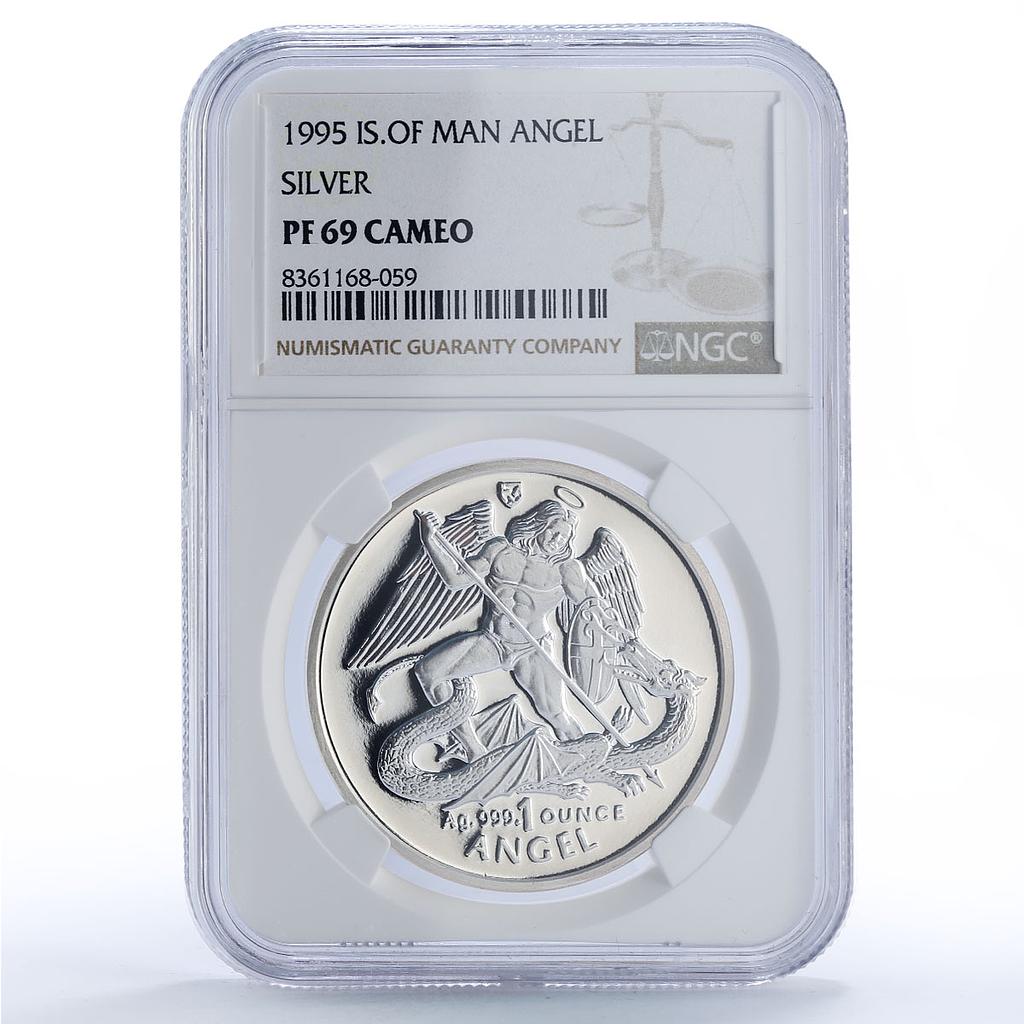 Isle of Man 1 oz Angel Archangel Michael Dragon PF69 NGC silver coin 1995
