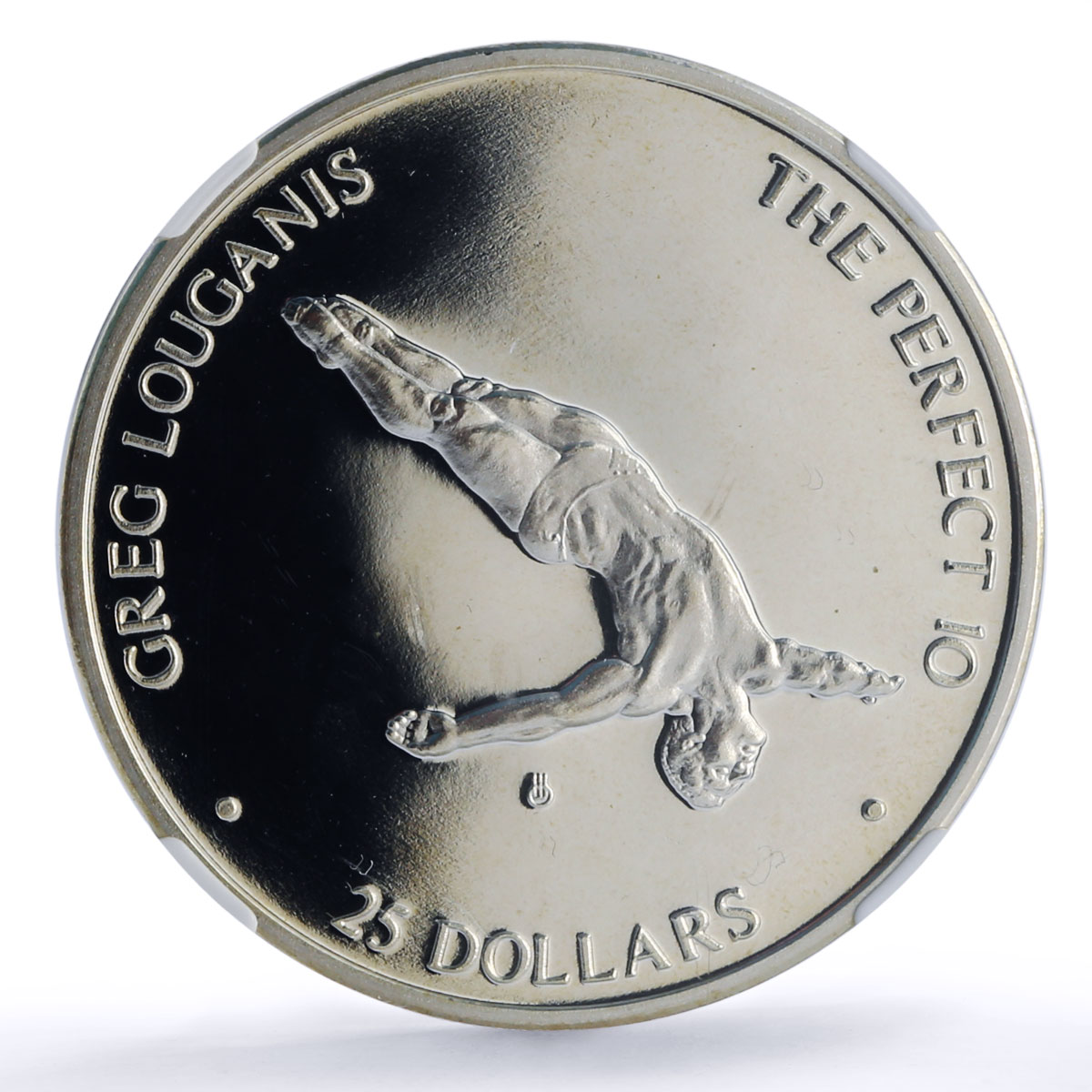 Marshall Islands 25 dollars Greg Louganis Jackknife PF68 NGC silver coin 1988