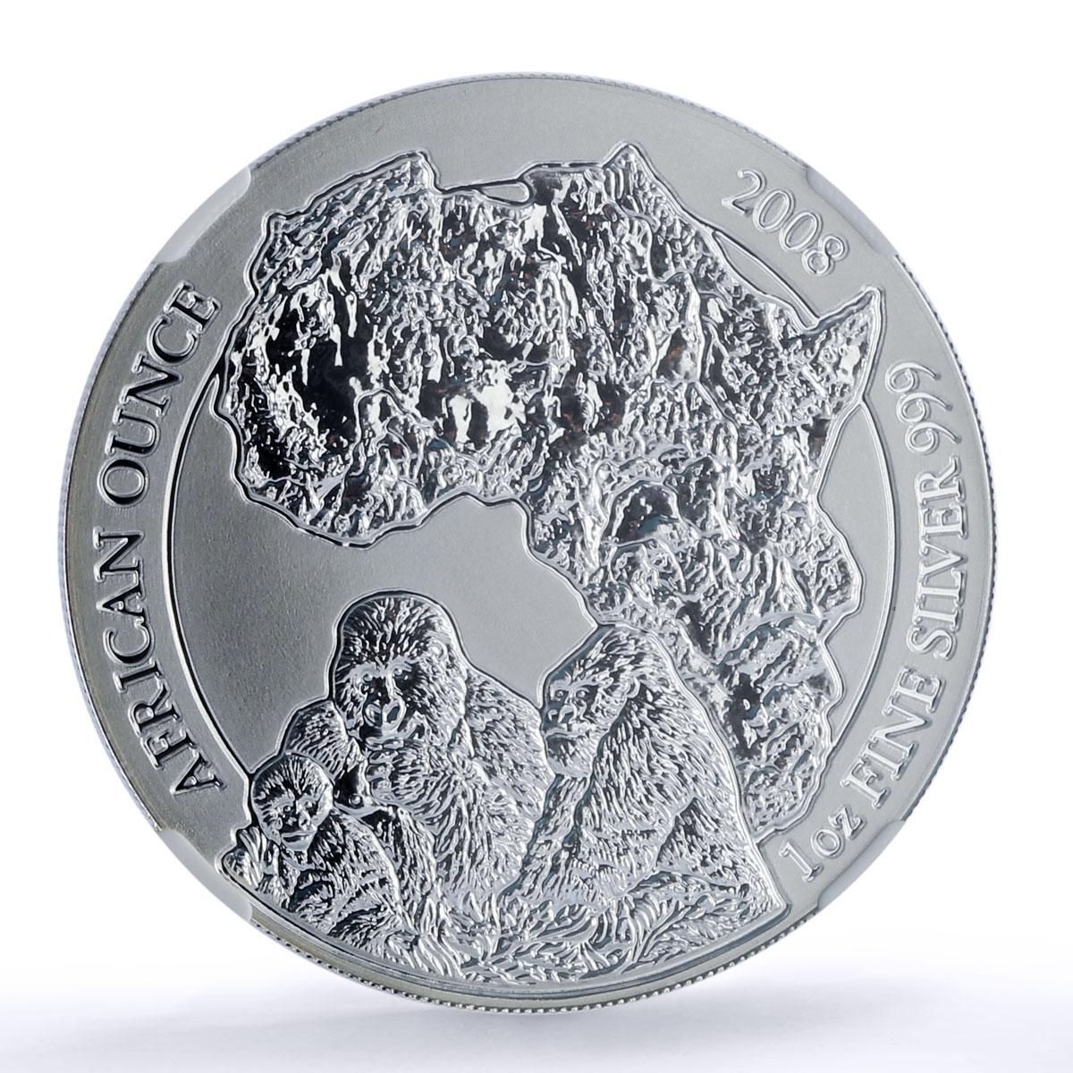 Rwanda 50 francs Gorilla African Ounce Wildlife Fauna MS70 NGC silver coin 2008