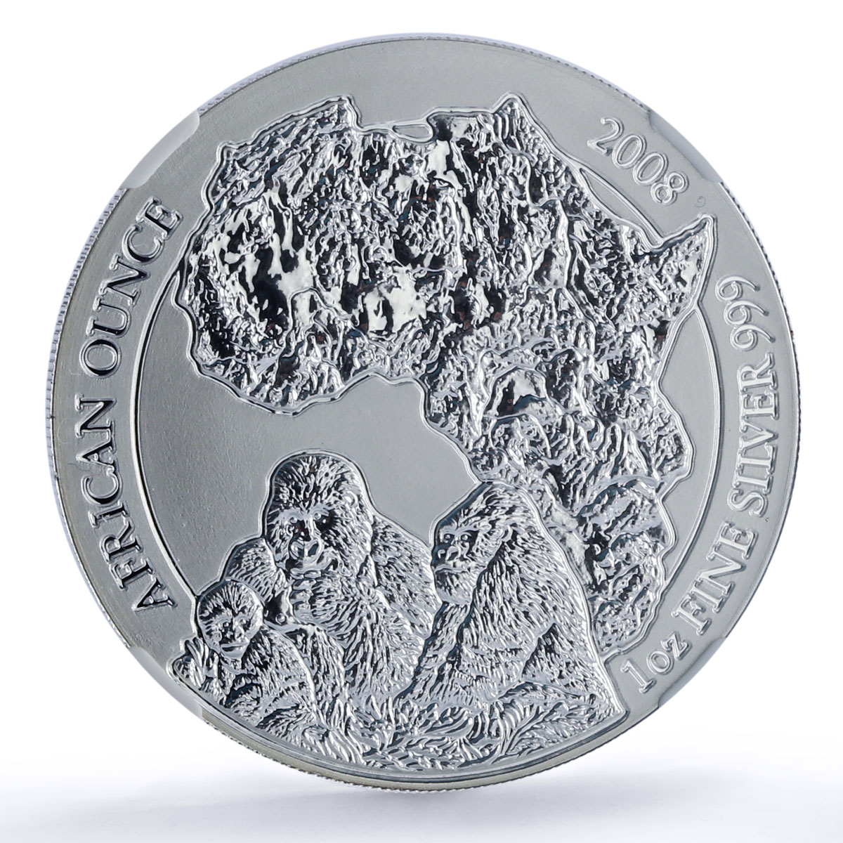 Rwanda 50 francs Gorilla African Ounce Wildlife Fauna MS70 NGC silver coin 2008
