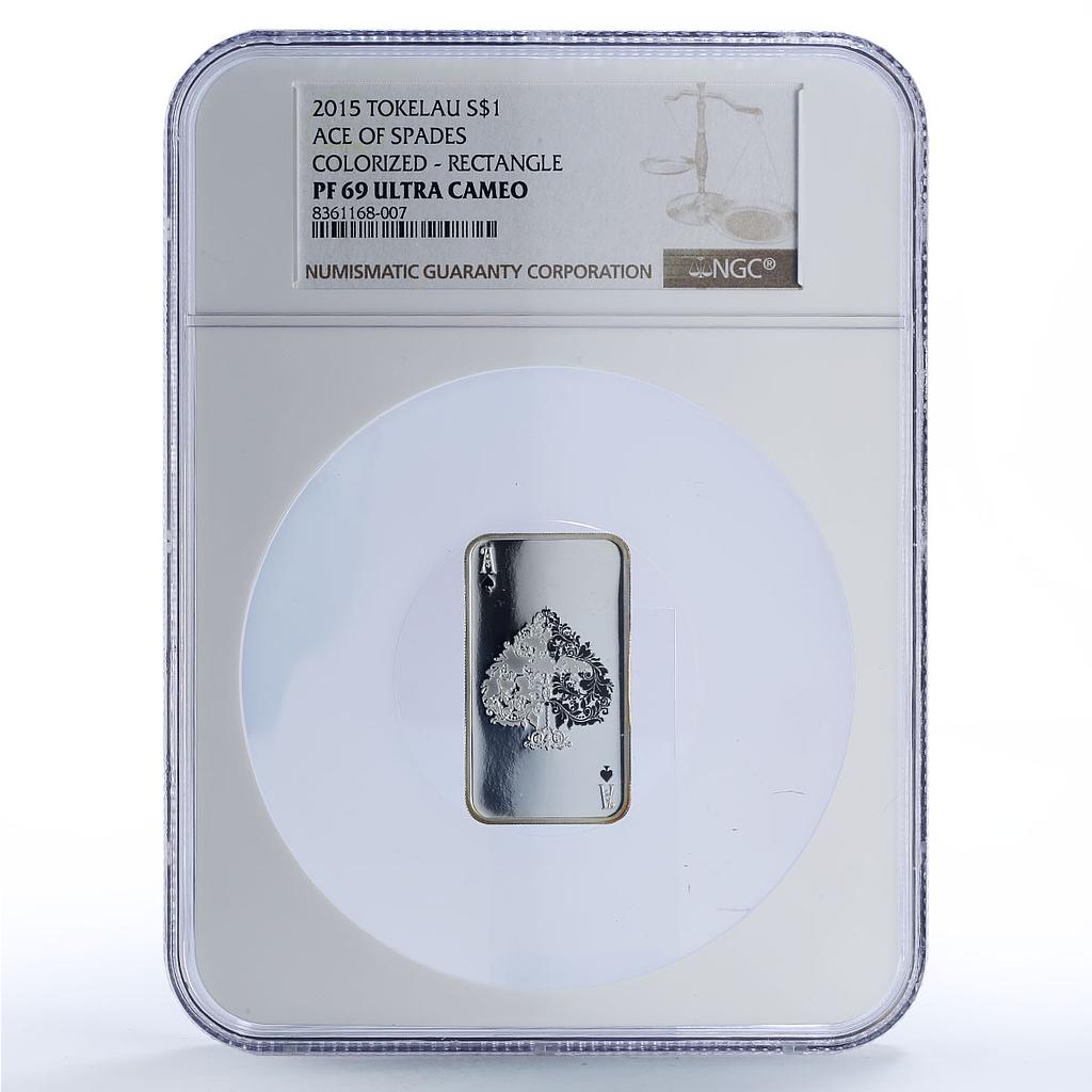 Tokelau 1 dollar Spades Four Aces Cards Games PF69 NGC silver coin 2015