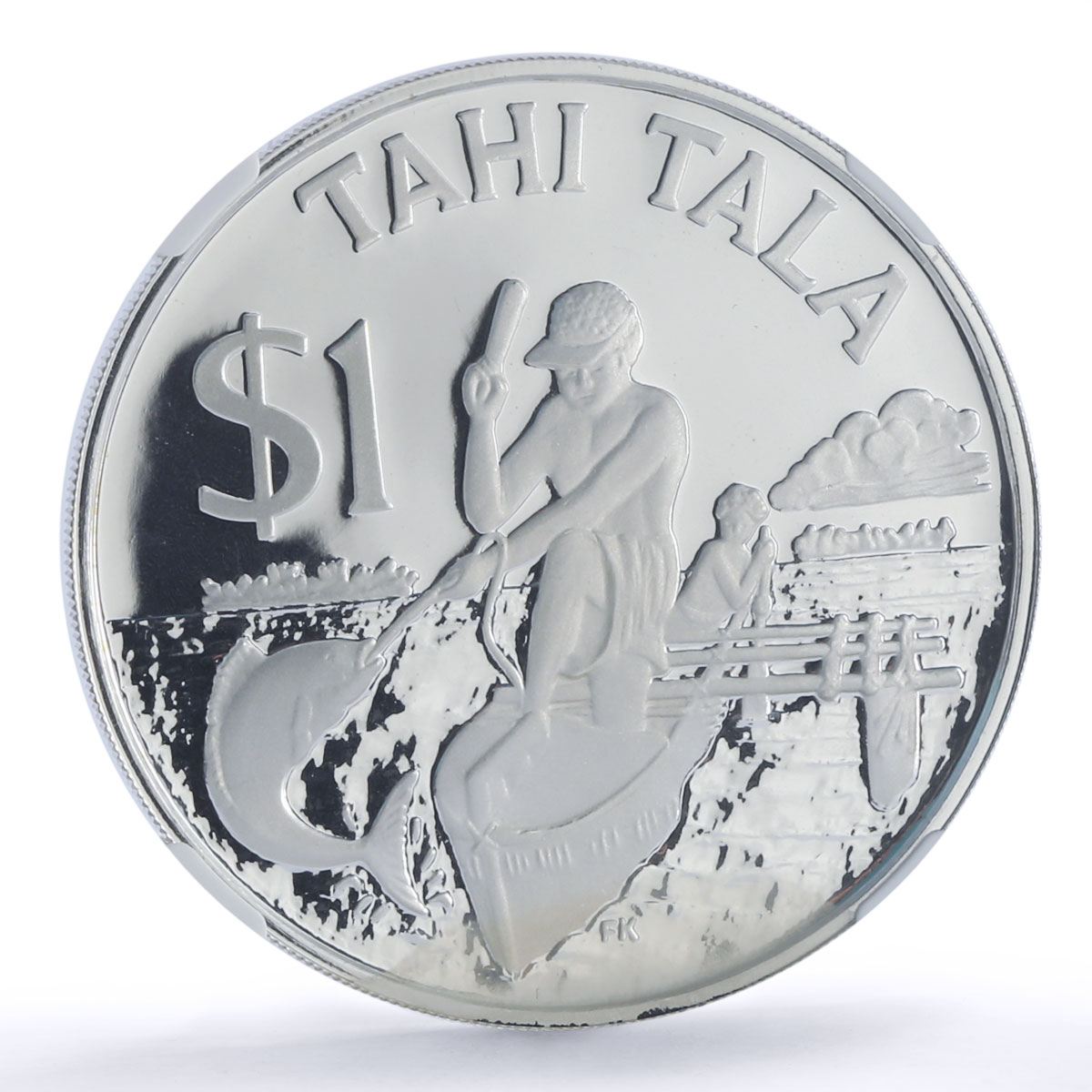 Tokelau 1 tala Man and Child Fishing Boat Ship PF66 NGC silver coin 1982