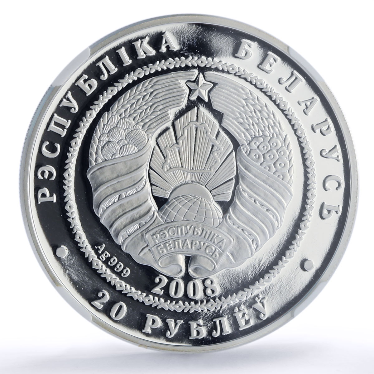 Belarus 20 roubles Lynxes Protection Wildlife Fauna PF70 NGC silver coin 2008