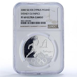 Cyprus 1 pound Torch Runner Sydney Olympic Games PF69 NCG silver coin 2000