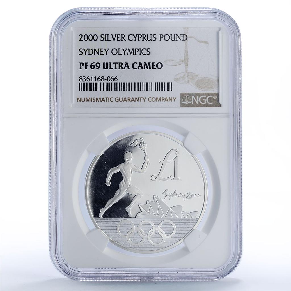 Cyprus 1 pound Torch Runner Sydney Olympic Games PF69 NCG silver coin 2000