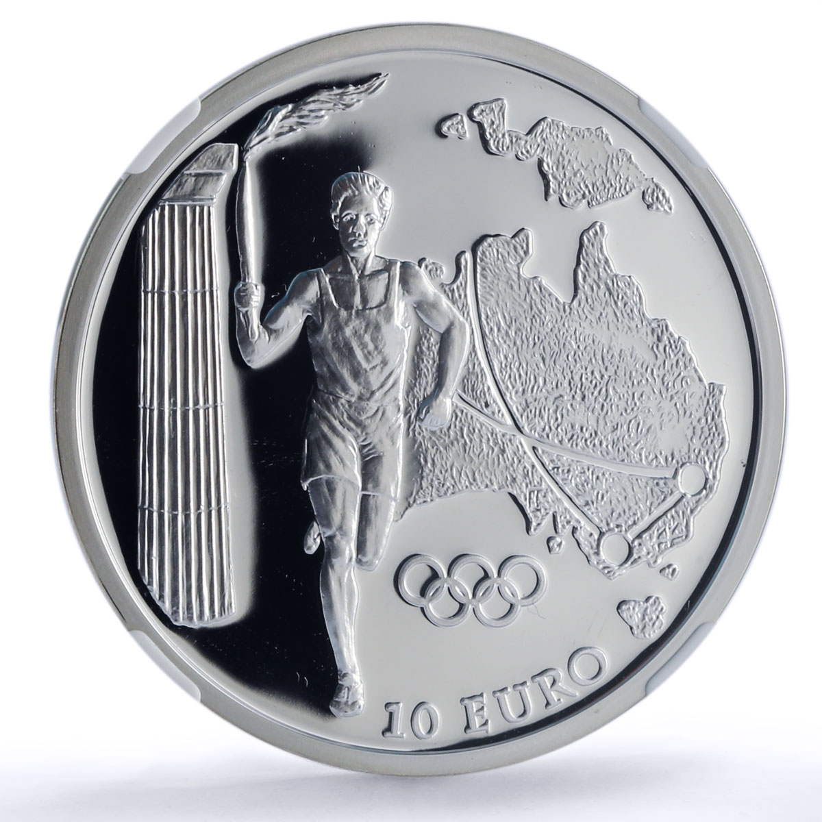 Greece 10 euro Olympics Torch Relay Athens Australia PF68 NCG silver coin 2004