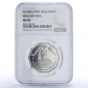 Iraq 1 dinar Hussein Iraqi Army Air Forces Plane Jet MS66 NGC nickel coin 1981