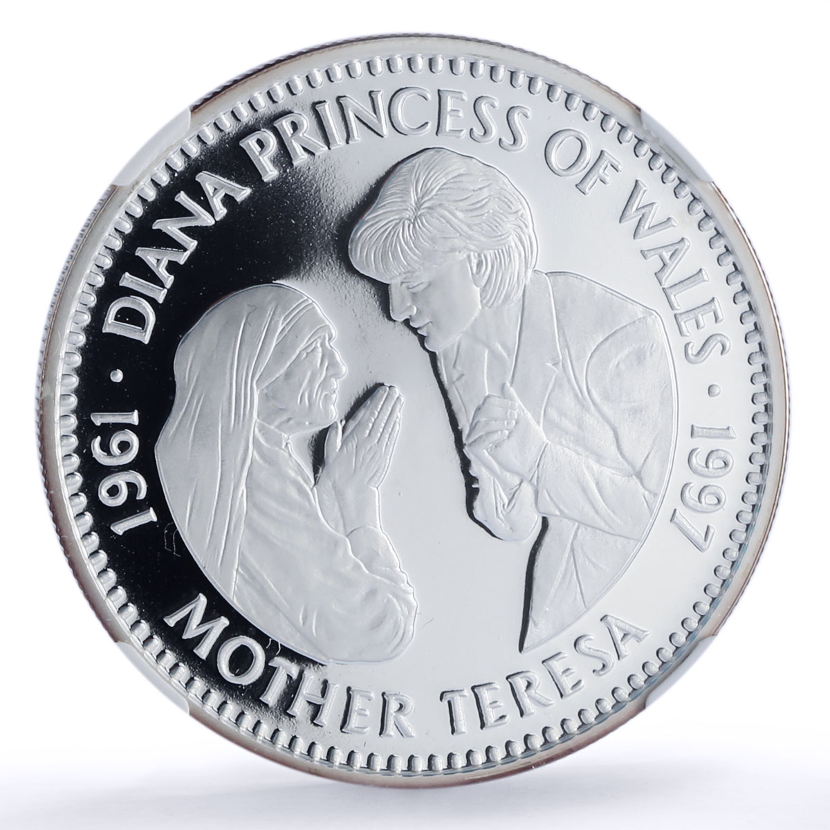 Liberia 20 dollars Princess Diana Teresa Politics PF69 NGC silver coin 1997