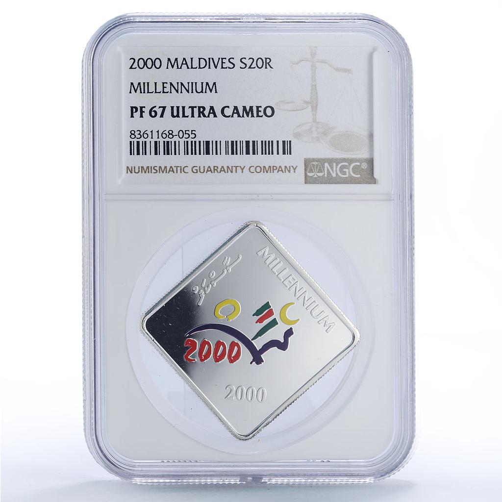 Maldives 20 rufiyaa Millennium PF67 NGC silver coin 2000