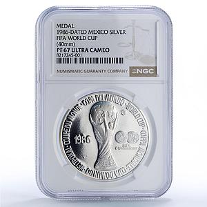 Mexico Football World Cup in Mexico Trophey PF67 NGC silver medal coin 1986