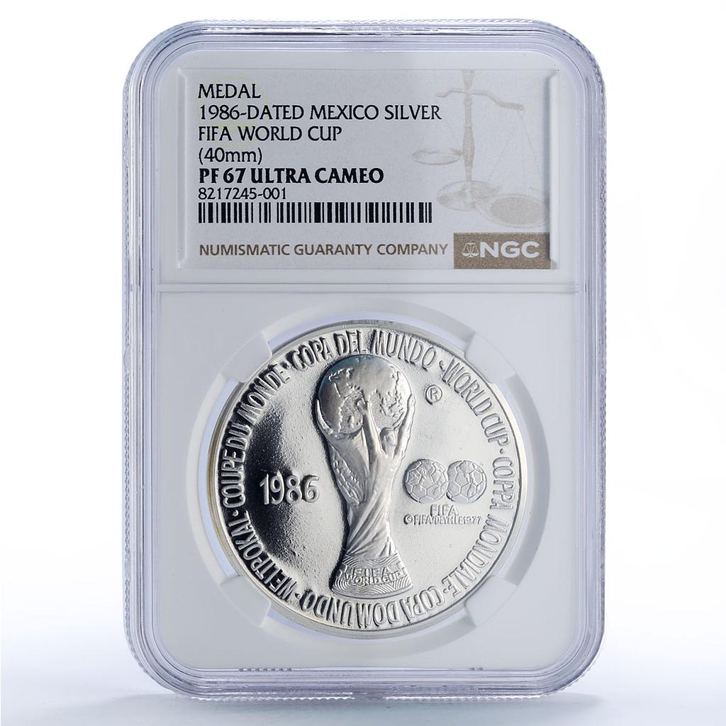 Mexico Football World Cup in Mexico Trophey PF67 NGC silver medal coin 1986