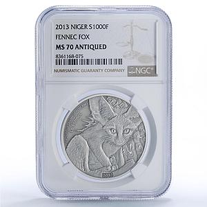Niger 1000 francs Fennec Fox Magnificent Animals Fauna MS70 NGC silver coin 2013