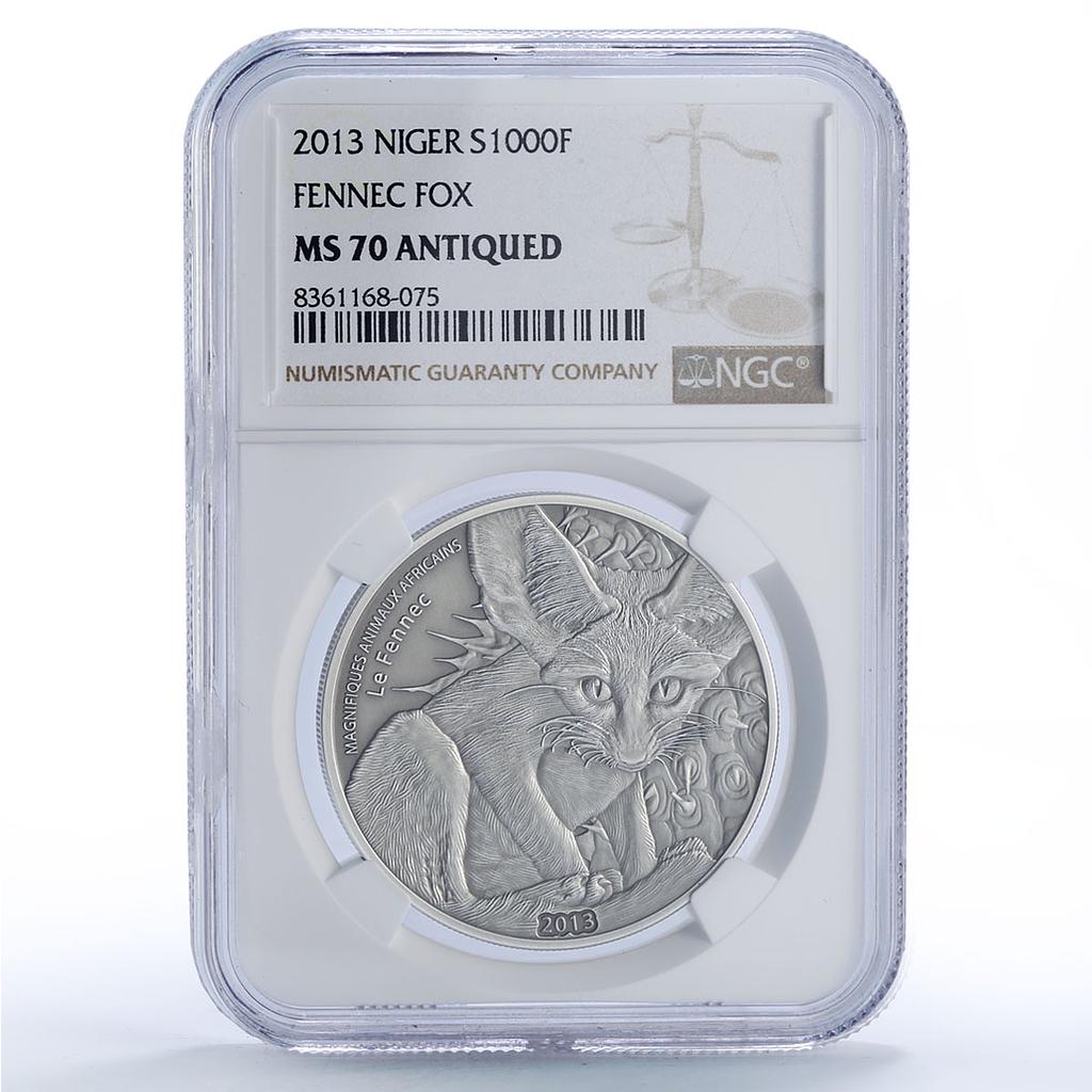 Niger 1000 francs Fennec Fox Magnificent Animals Fauna MS70 NGC silver coin 2013