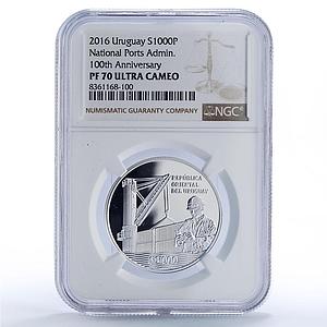 Uruguay 1000 pesos National Ports Administration ANP PF70 NGC silver coin 2016