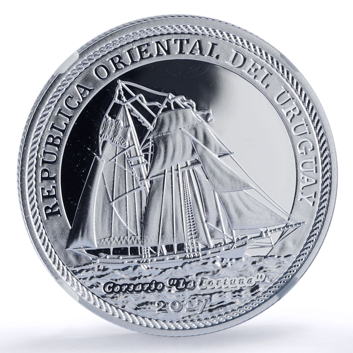 Uruguay 1000 peso National Navy Ship Clipper Seafaring PF70 NGC silver coin 2017