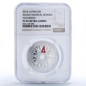 Latvia 5 euro Ainazi Nautical School Ship Seafaring PF69 NGC silver coin 2013
