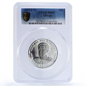 Ethiopia 10 dollars Emperor Haile Selassie I Politics MS67 PCGS silver coin 1972