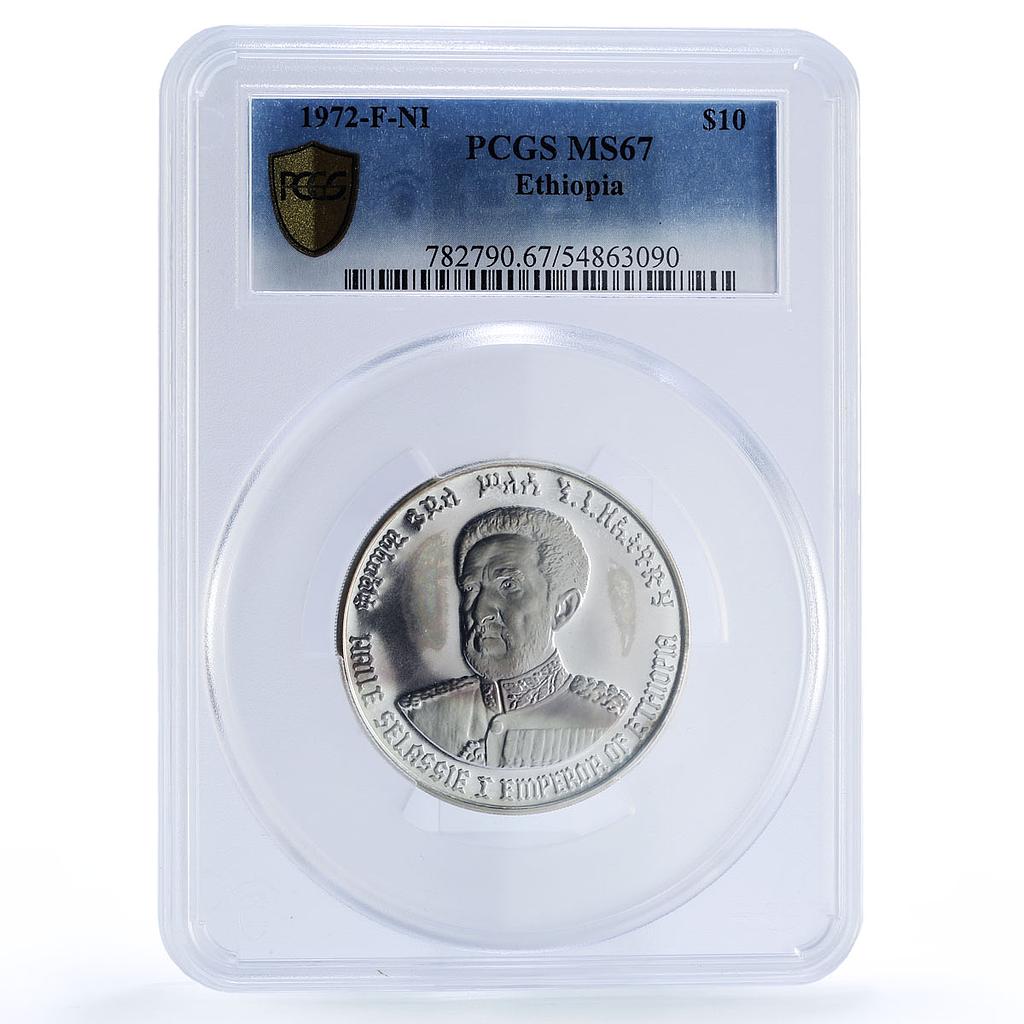 Ethiopia 10 dollars Emperor Haile Selassie I Politics MS67 PCGS silver coin 1972