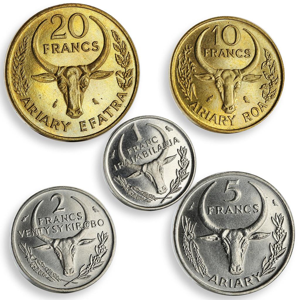 Madagascar set of 5 coins 10th Anniversary of Independence aluminium-bronze 1970