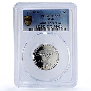 Mali 1500 francs Gazelle IDAO 1 Africa Elephant MS68 PCGS silver coin 2003