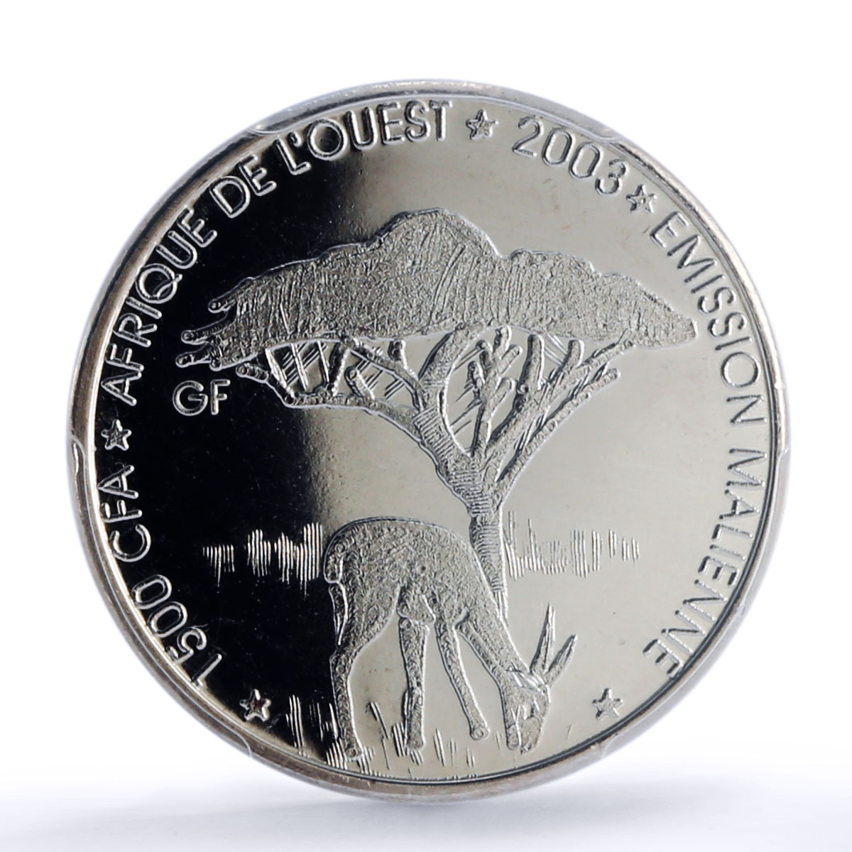 Mali 1500 francs Gazelle IDAO 1 Africa Elephant MS68 PCGS silver coin 2003
