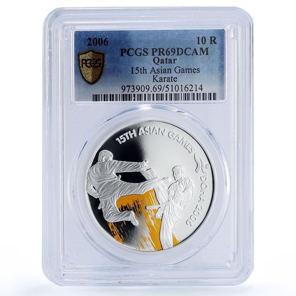 Qatar 10 riyals Karate 15th Asian Games Sports PR69 PCGS silver coin 2006