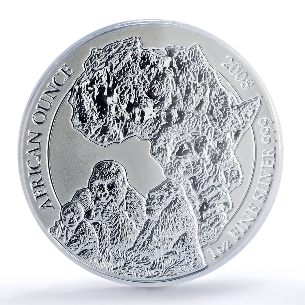 Rwanda 50 francs Gorilla African Ounce Wildlife Fauna MS70 PCGS silver coin 2008