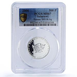 Saharawi 500 pesetas Fennec Foxes Sahara Nature Fauna MS67 PCGS silver coin 2004