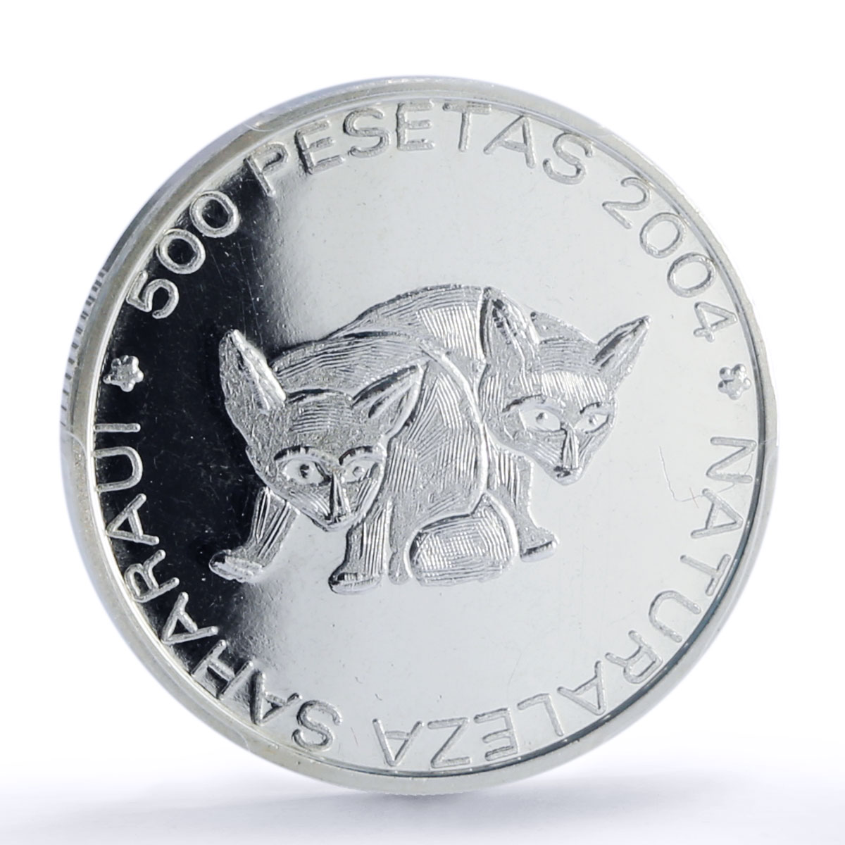 Saharawi 500 pesetas Fennec Foxes Sahara Nature Fauna MS67 PCGS silver coin 2004